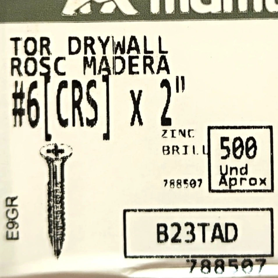 Tornillo Drywall Rosca Gruesa Zincado –