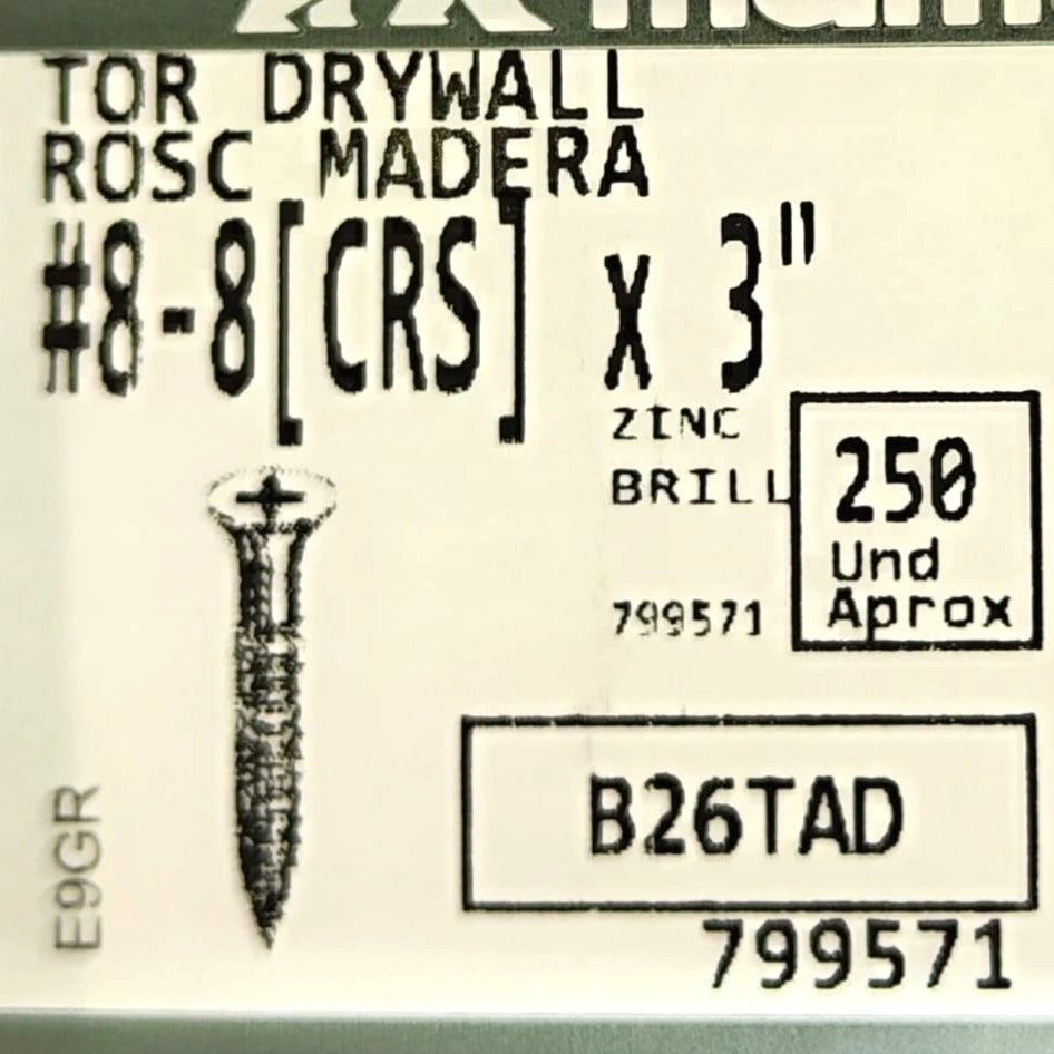 Tornillo Drywall Rosca Gruesa Zincado –